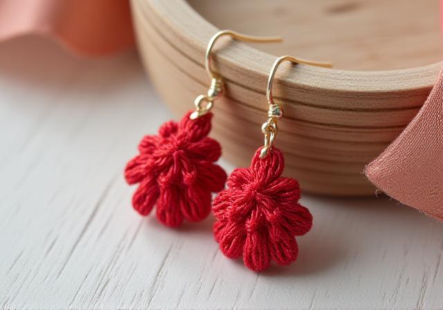 水引を使用した赤いピアス