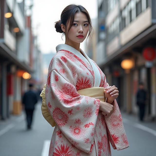 現代風に着物を着こなす女性